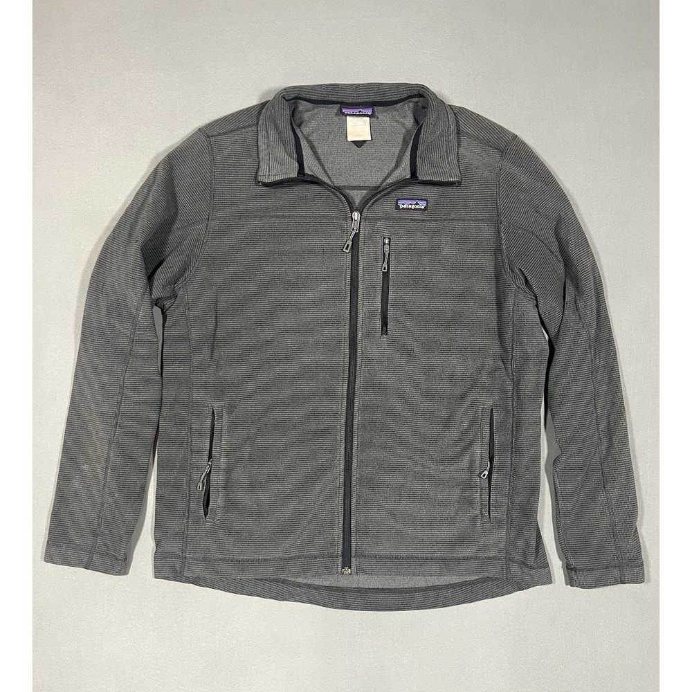 Patagonia men's Oakes fleece jacket in grey with a full zip closure